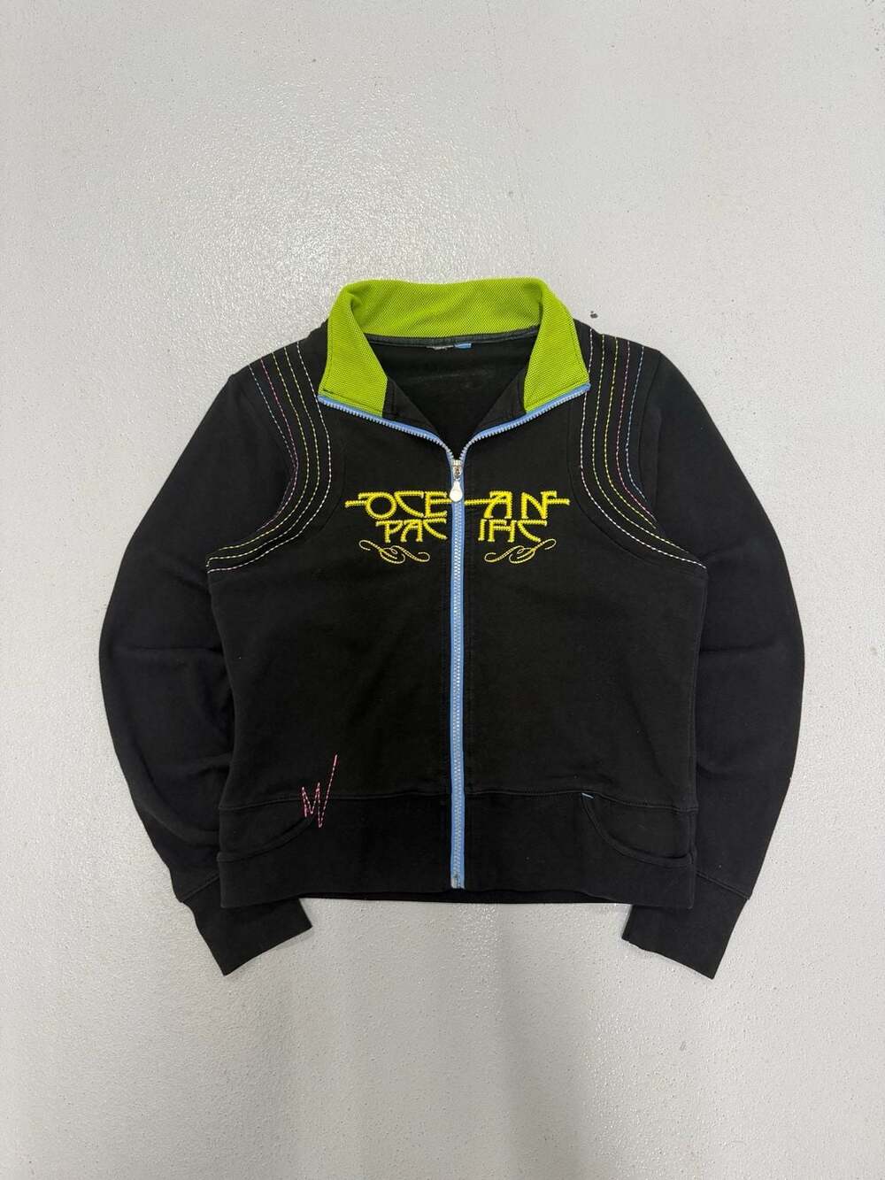 Y2K Black Ocean Pacific Embroidered Zip-Up Jacket